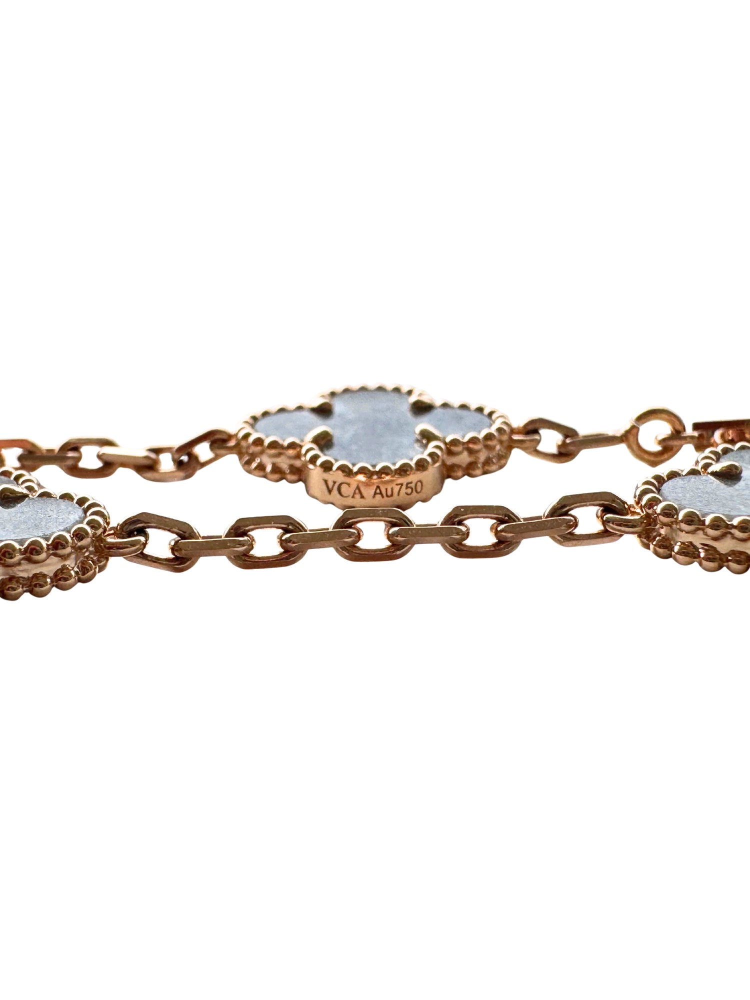 Van Cleef &amp; Arpels Vintage Alhambra Silver Grey Obsidian 18K Rose Gold Estate Pre-Owned 5 Motif Statement Bracelet