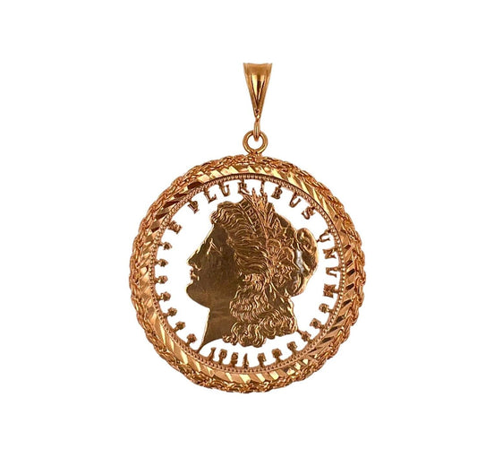 Vintage American Dollar Lady Liberty Genuine Coin White Rose Gold Vermeil Sterli