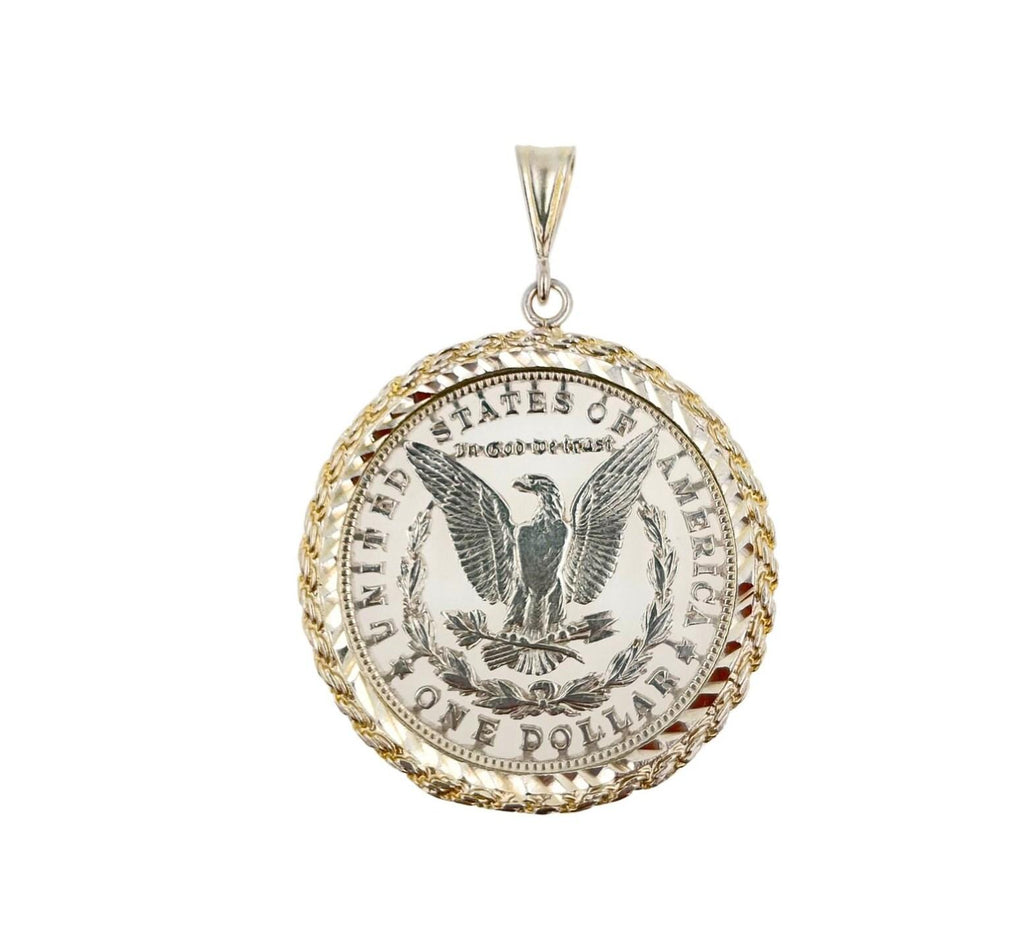 Vintage American USA Dollar Bald Eagle Genuine Coin White Rhodium Plated Sterlin