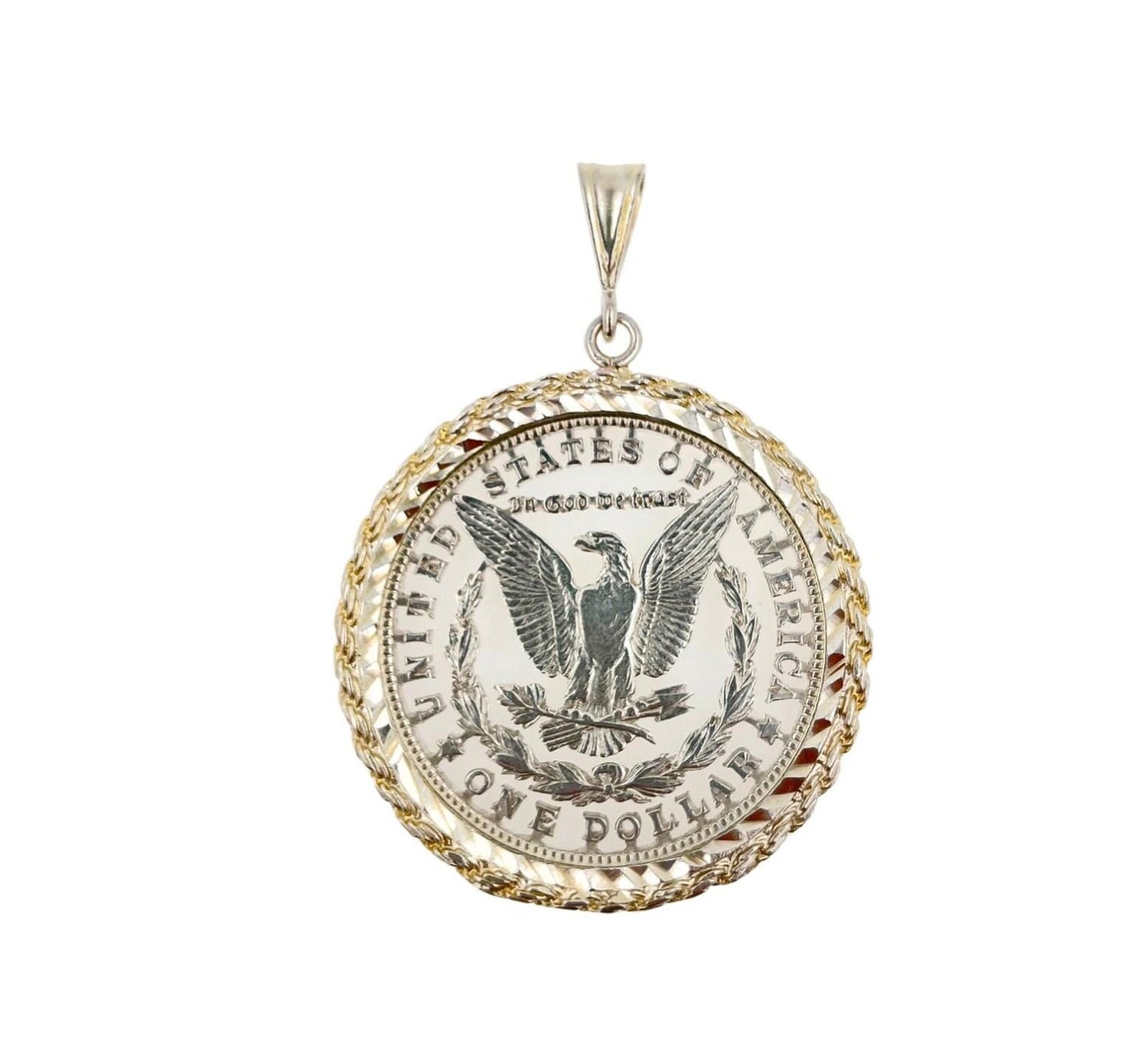 Vintage American USA Dollar Bald Eagle Genuine Coin White Rhodium Plated Sterlin