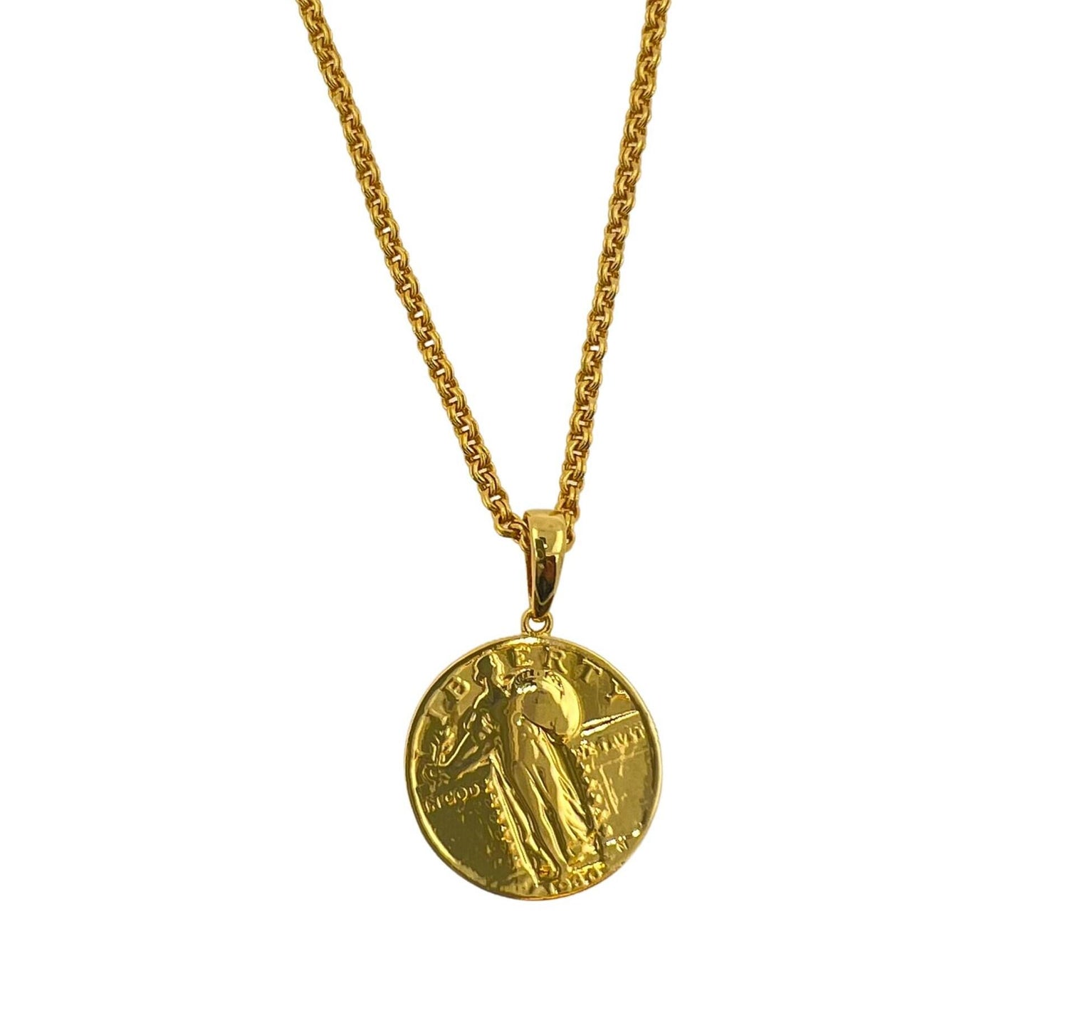 Vintage Dollar Coin Cable Lin Yellow Gold Vermeil Sterling Silver Chain Necklace