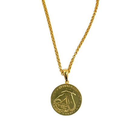 Vintage Dollar Coin Cable Lin Yellow Gold Vermeil Sterling Silver Chain Necklace