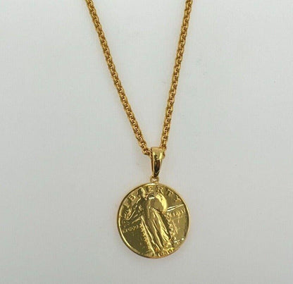 Vintage Dollar Coin Cable Lin Yellow Gold Vermeil Sterling Silver Chain Necklace