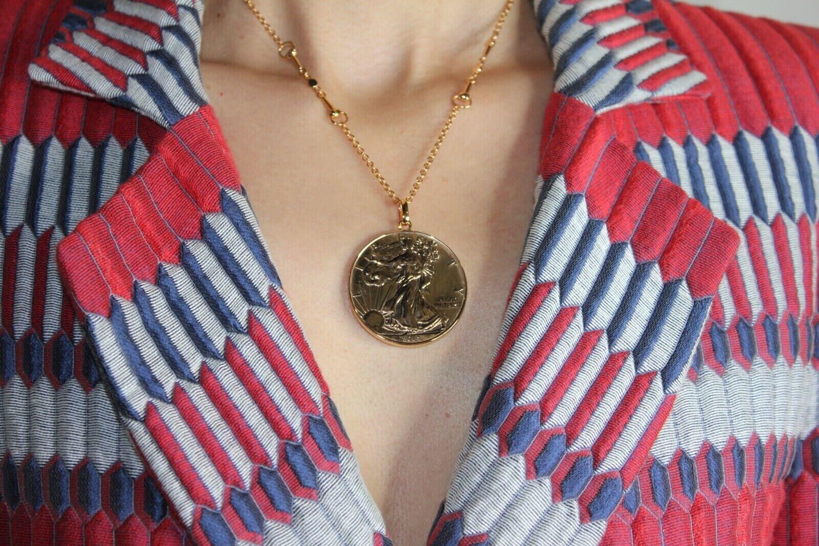 Vintage Genuine American USA Dollar Coin Rose Gold Vermeil Sterling Silver Horse