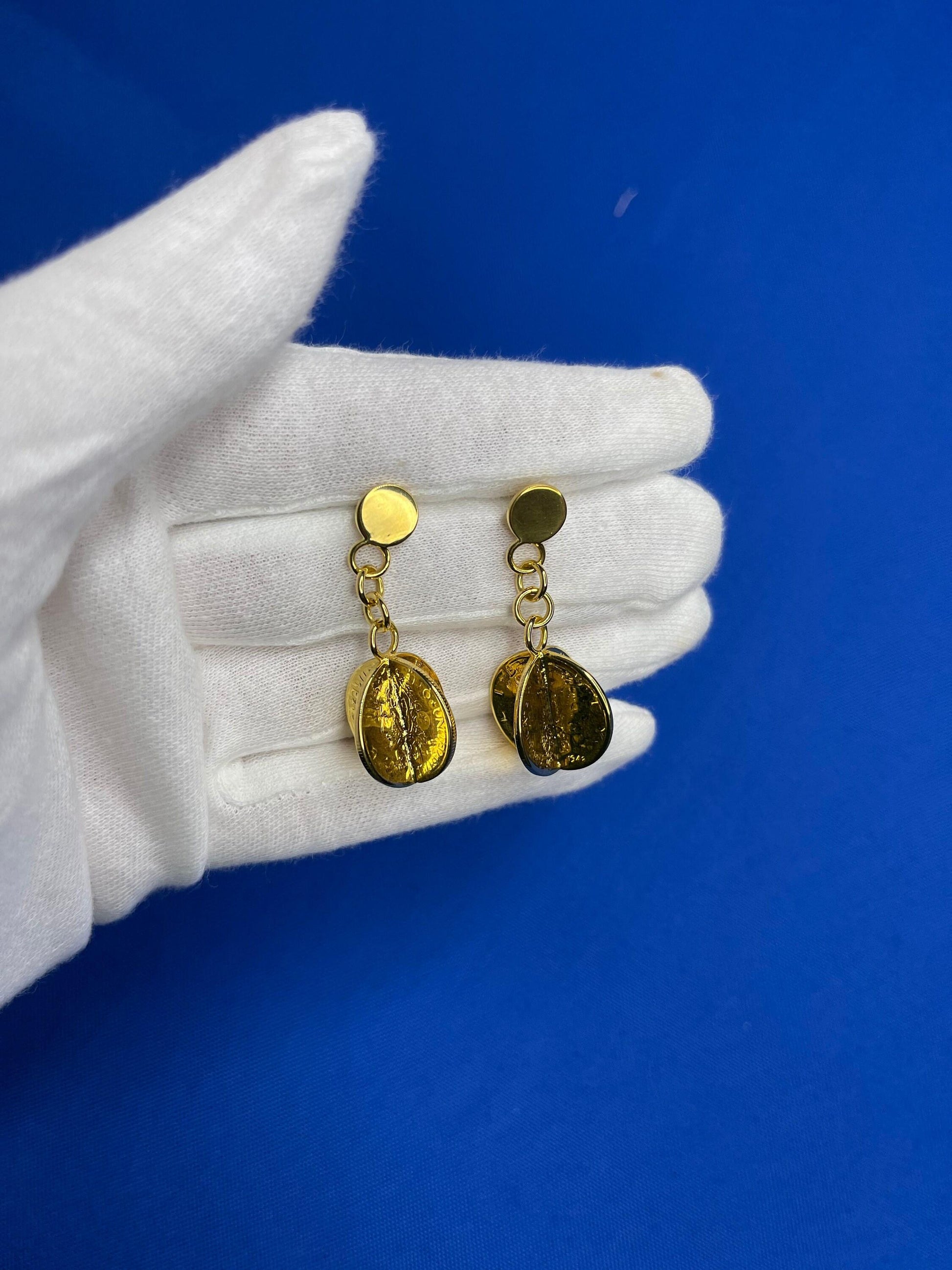 Vintage Genuine Real Dollar Coin Yellow Gold Vermeil Sterling Silver Charm Drop 
