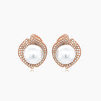 South Sea White Pearl Fancy Diamond Floral Pave Set 18K Rose Gold Earrings