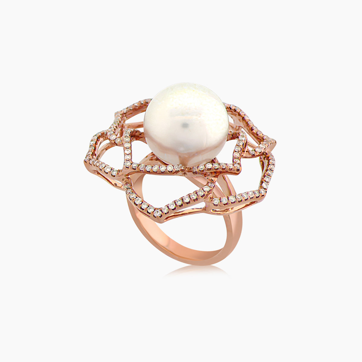 white south sea pearl & fancy diamond & white diamond floral 18k rose gold ring