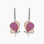 Pink Sapphire & Pearl & Diamonds Butterfly Sweet 18K White Gold Clip Earrings