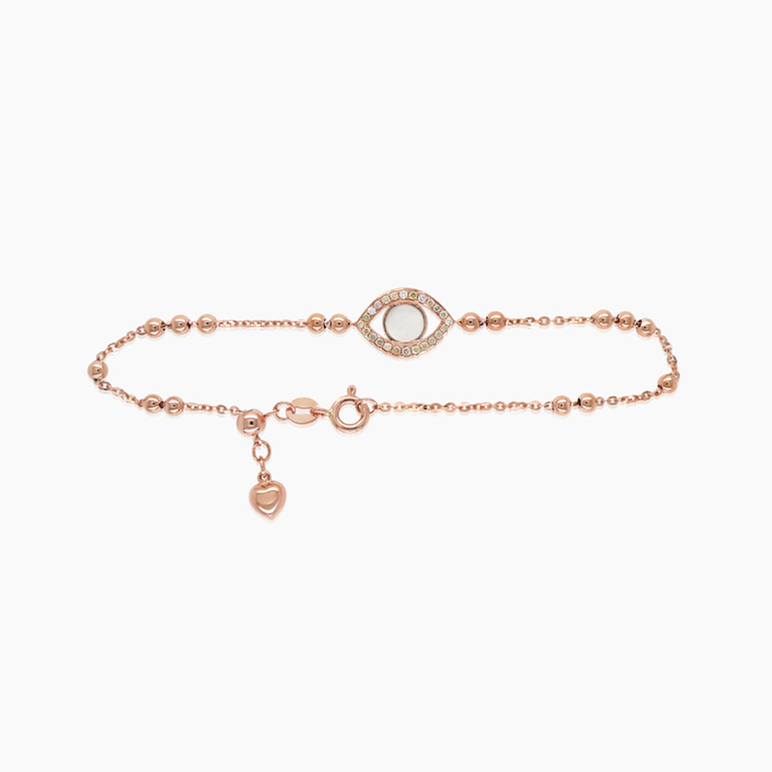 Evil Eye White Pearl & Fancy Diamond 18K Rose Gold Bead Link Chain Bracelet