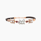 White Mother of Pearl & Diamond & Ruby Turtle Animal Rose Gold Leather Bracelet