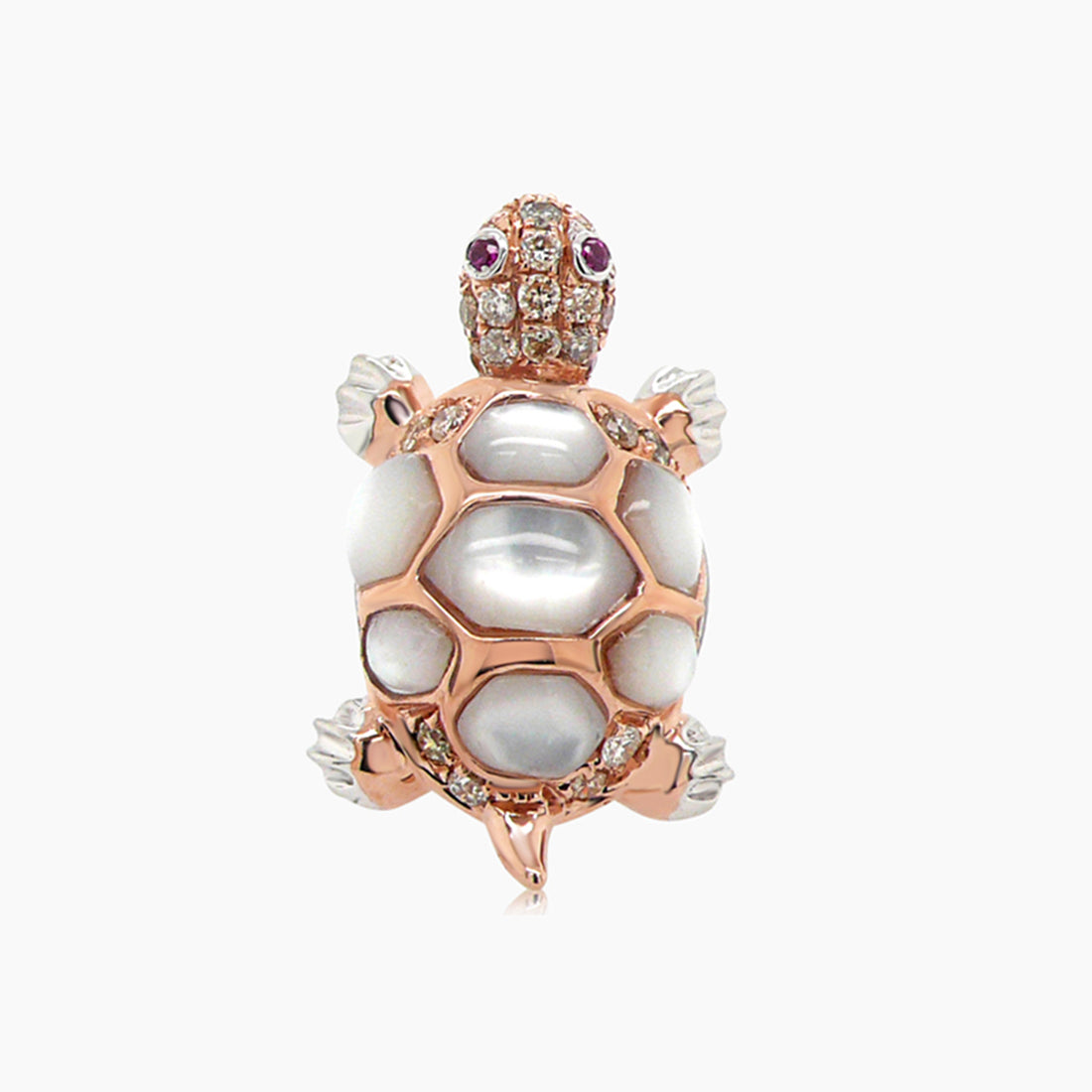 Turtle Fancy Diamond Ruby & White Pearl 18K Rose Gold Ring