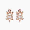 Turtles Fancy Diamond & Red Ruby & White Pearl 18K Rose Gold Animal Earrings