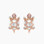 Turtles Fancy Diamond & Red Ruby & White Pearl 18K Rose Gold Animal Earrings