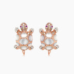 Turtles Fancy Diamond & Red Ruby & White Pearl 18K Rose Gold Animal Earrings