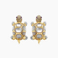 Turtles Fancy Diamond Red Ruby & White Pearl 18K Yellow Gold Animal Earrings