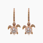 Turtles Fancy Diamond & Red Ruby & White Pearl 18K Rose Gold Animal Earrings