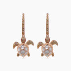 Turtles Fancy Diamond & Red Ruby & White Pearl 18K Rose Gold Animal Earrings