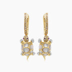 Turtles Fancy Diamond & Red Ruby & White Pearl 18K Yellow Gold Animal Earrings