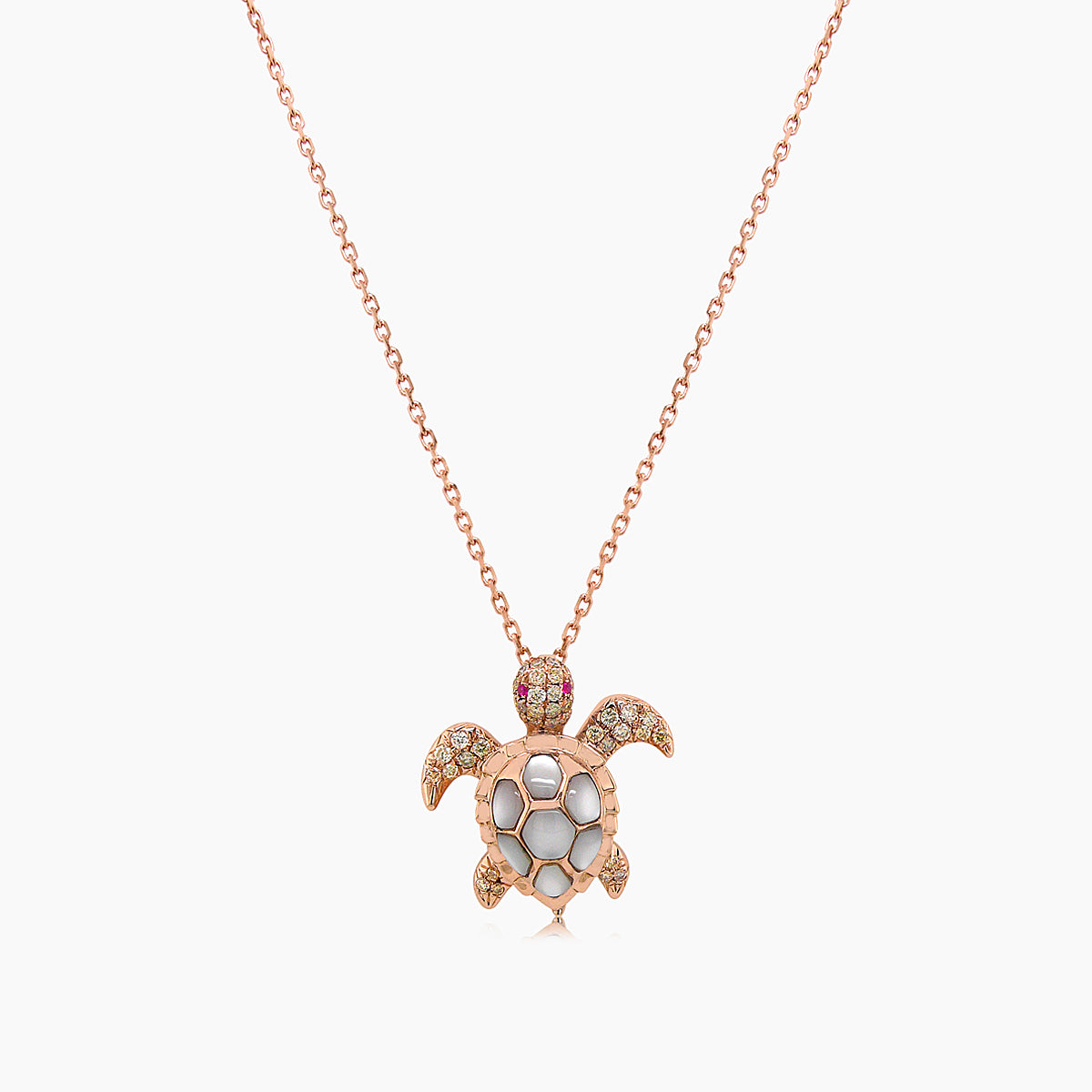 Turtle Fancy Diamond & Ruby & White Pearl 18K Yellow Gold Pendant Necklace