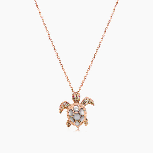 Turtle Fancy Diamond & Ruby & White Pearl 18K Yellow Gold Pendant Necklace