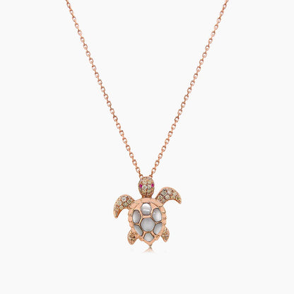 Turtle Fancy Diamond & Ruby & White Pearl 18K Yellow Gold Pendant Necklace