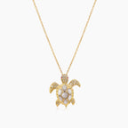 Turtle Fancy Diamond & Ruby & White Pearl 18K Yellow Gold Pendant Necklace