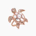 White Pearl Fancy Diamond Ruby 18K Rose Gold Turtle Ring
