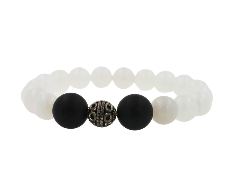 White Agate Black Onyx Round Bead Stretchy Unique Statement Circle Beads Chakra 