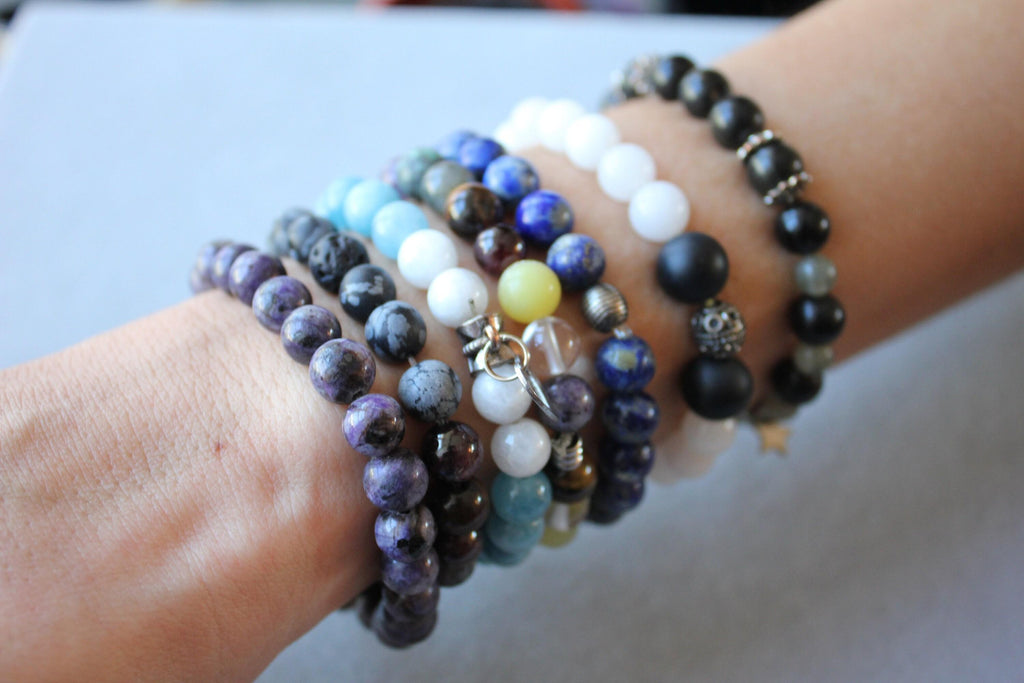 White Agate Black Onyx Round Bead Stretchy Unique Statement Circle Beads Chakra 
