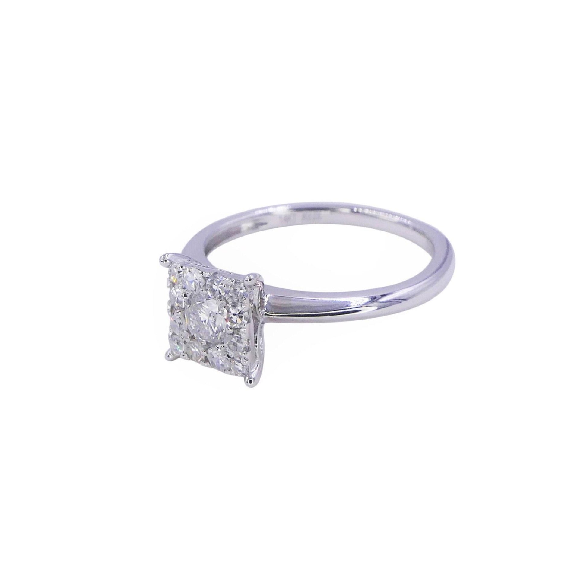 White Diamond Brilliant Cut Square Halo Pave Set French Cluster Illusion Engagem