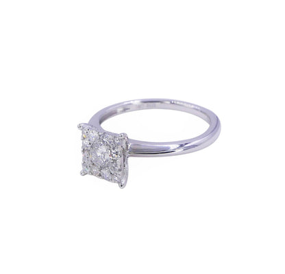 White Diamond Brilliant Cut Square Halo Pave Set French Cluster Illusion Engagem
