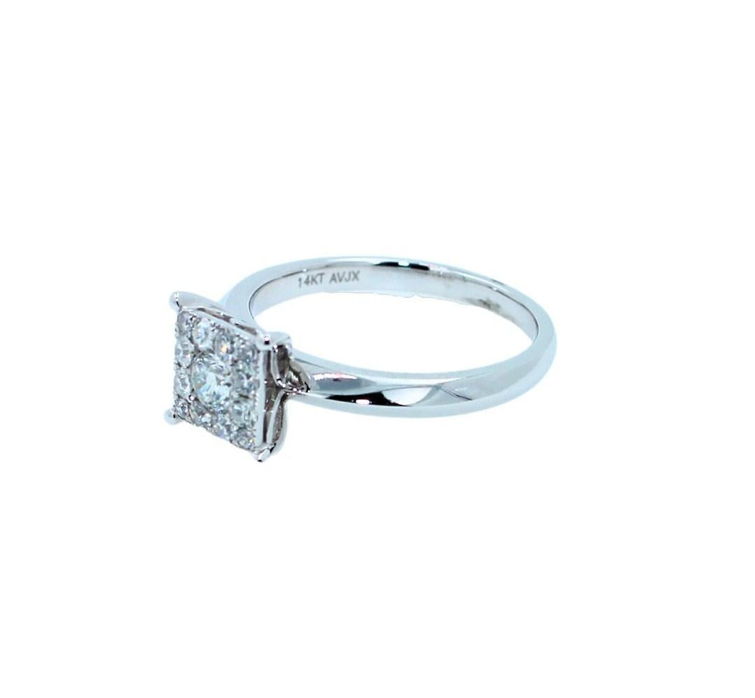 white diamond brilliant cut square halo pave set french cluster illusion engagem