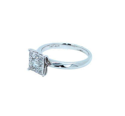 White Diamond Brilliant Cut Square Halo Pave Set French Cluster Illusion Engagem