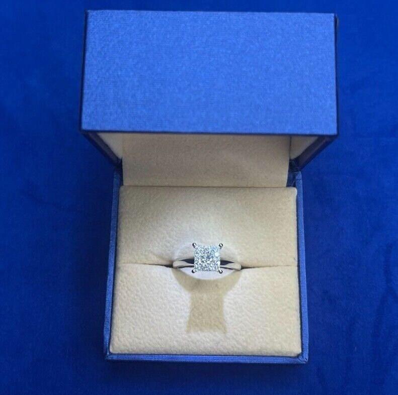 White Diamond Brilliant Cut Square Halo Pave Set French Cluster Illusion Engagem