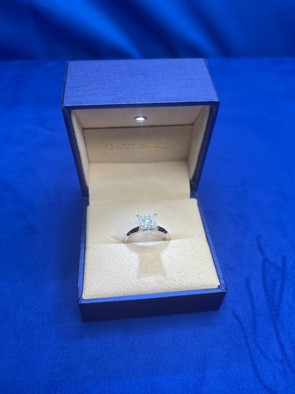 White Diamond Brilliant Cut Square Halo Pave Set French Cluster Illusion Engagem