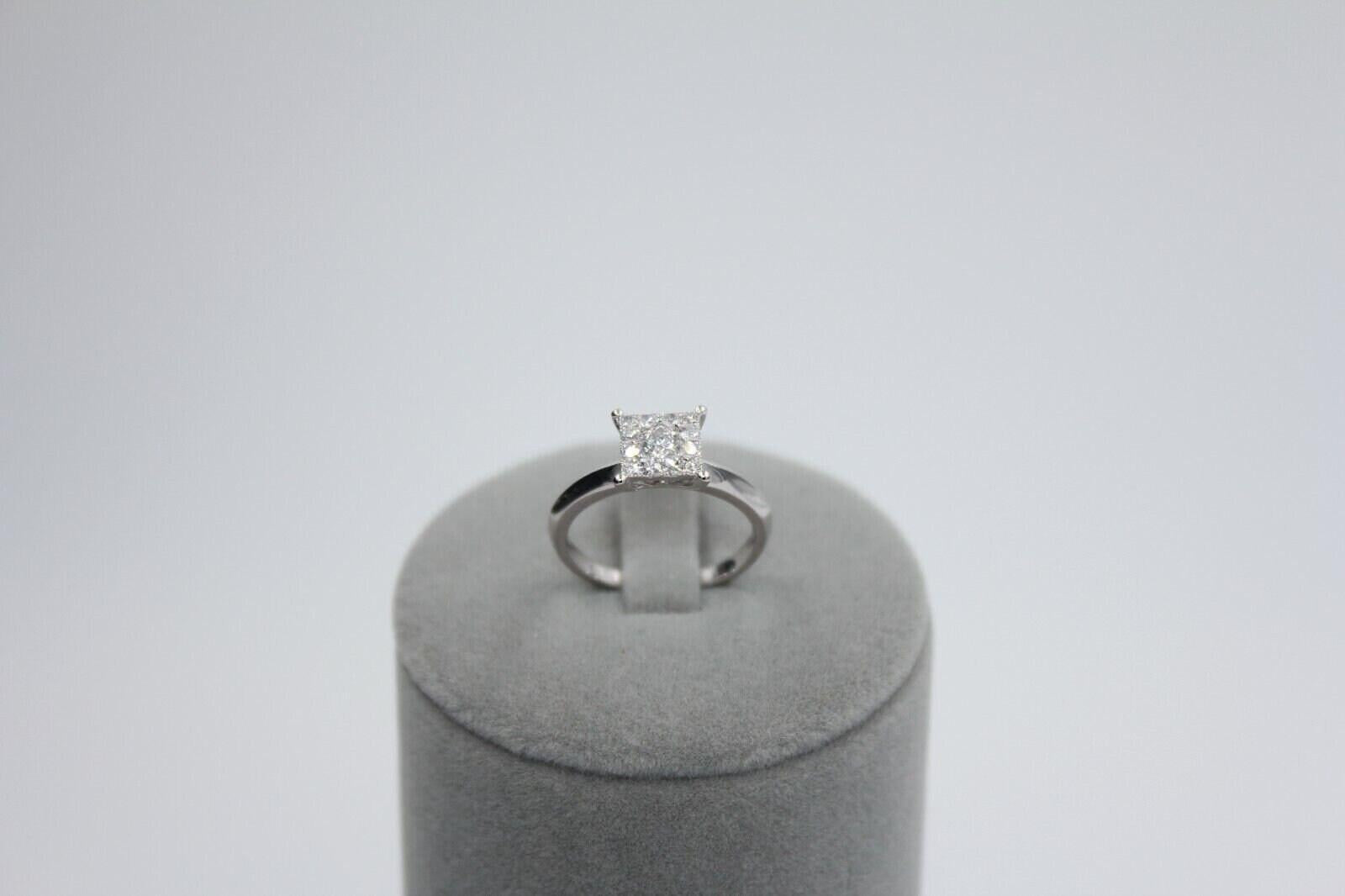 White Diamond Brilliant Cut Square Halo Pave Set French Cluster Illusion Engagem