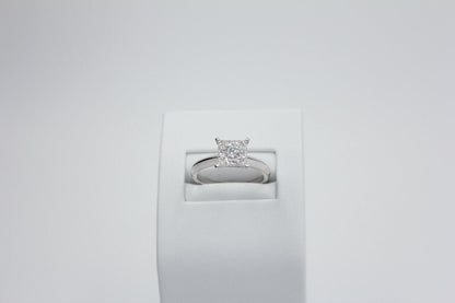 White Diamond Brilliant Cut Square Halo Pave Set French Cluster Illusion Engagem
