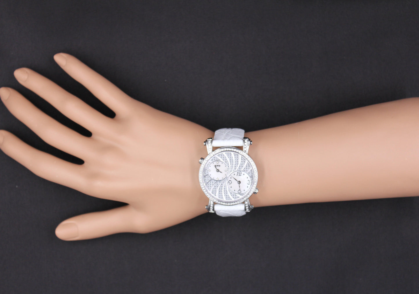 white sapphires pave dial luxury swiss quartz exotic leather band watch