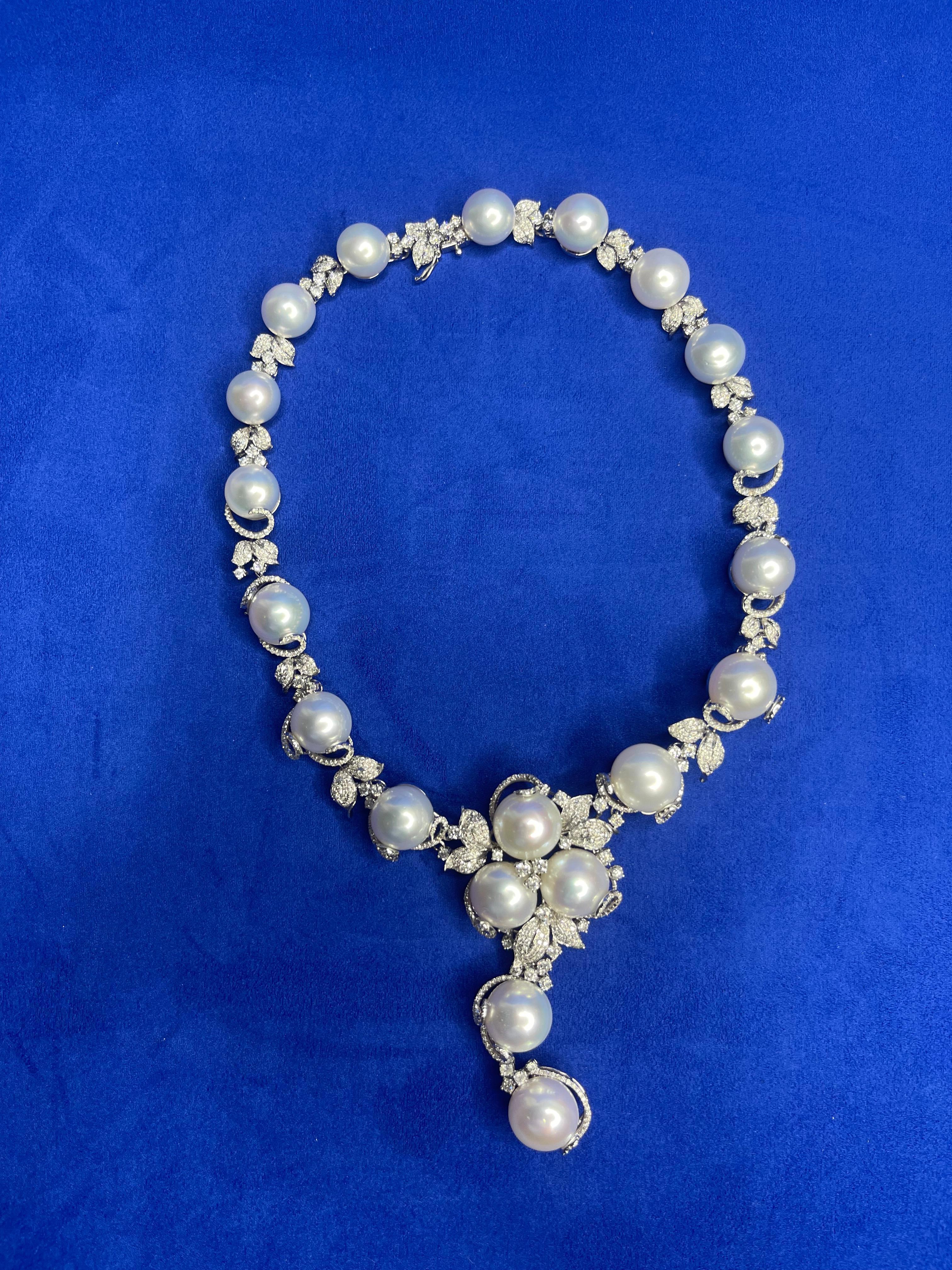 White South Sea Pearl Diamond 18 Karat White Gold Statement Chunky Necklace