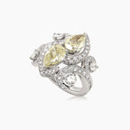 White & Pear Drop Shape Yellow Diamond 18K White Gold Sparkle Ring
