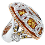 Yellow & Pink Sapphire Diamond Pave Multi Layered Dome 18K White Rose Gold Ring