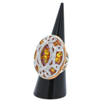 Yellow & Pink Sapphire Diamond Pave Multi Layered Dome 18K White Rose Gold Ring