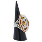 Yellow & Pink Sapphire Diamond Pave Multi Layered Dome 18K White Rose Gold Ring