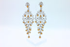 Yellow Sapphire Ornamental Diamond Pave Chandelier Drop 18k White Gold Earrings