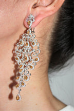 Yellow Sapphire Ornamental Diamond Pave Chandelier Drop 18k White Gold Earrings