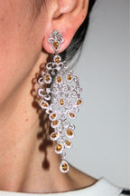 Yellow Sapphire Ornamental Diamond Pave Chandelier Drop 18k White Gold Earrings