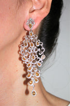 Yellow Sapphire Ornamental Diamond Pave Chandelier Drop 18k White Gold Earrings