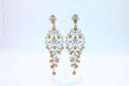 Yellow Sapphire Ornamental Diamond Pave Chandelier Drop 18k White Gold Earrings