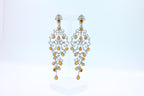 Yellow Sapphire Ornamental Diamond Pave Chandelier Drop 18k White Gold Earrings