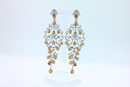 Yellow Sapphire Ornamental Diamond Pave Chandelier Drop 18k White Gold Earrings